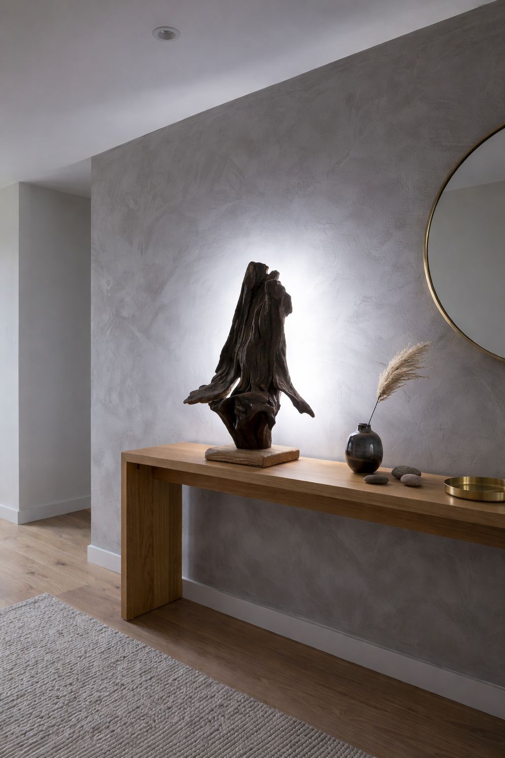 Lampe en bois flotté rétroéclairée sur socle