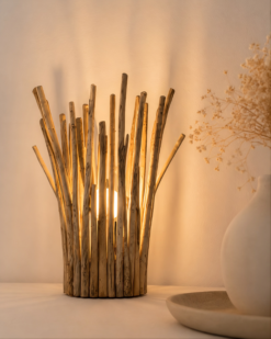 Lampe en bois flotté Océane Élancée avec lumière chaude