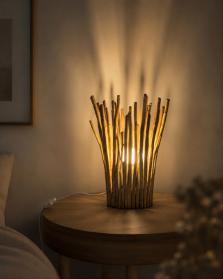 Lampe Océane Élancée allumée sur une table