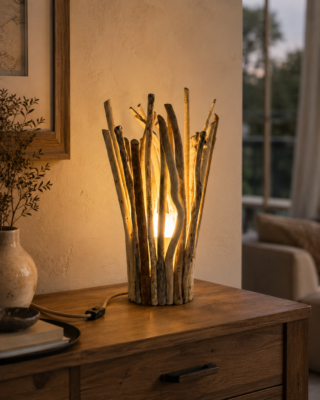 Lampe à poser en bois flotté naturel – Océane M – Édition Rivage