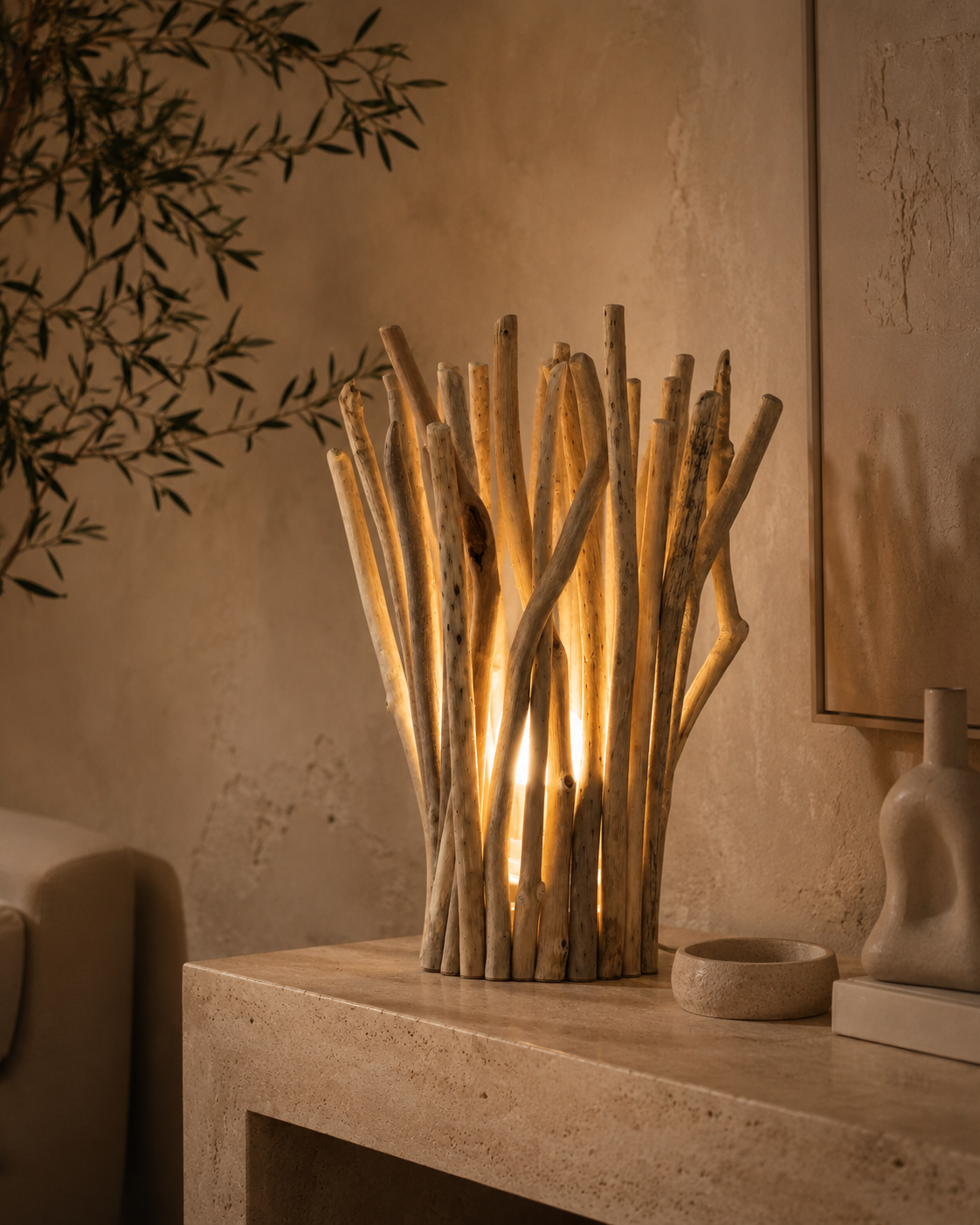 Lampe de table en bois flotté unique – Océane Taille M