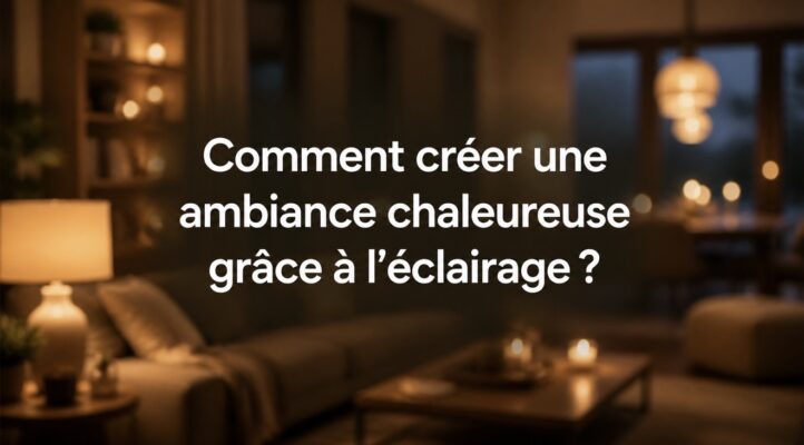 Salon chaleureux aux lumières tamisées illustrant comment créer une ambiance accueillante grâce à l’éclairage.